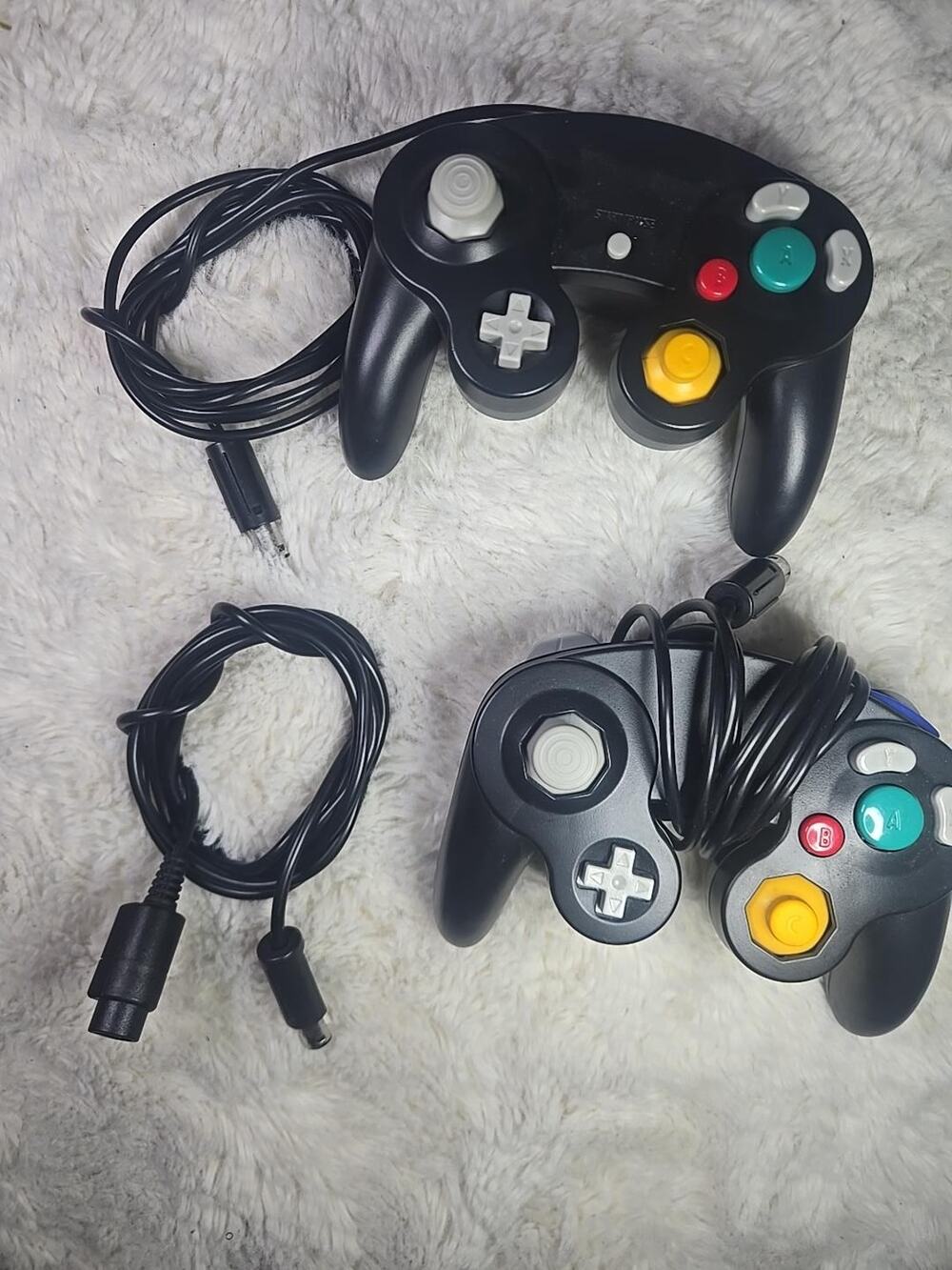 2 Generic Wired GameCube Controllers Black & Gray + Controller Extension Cable